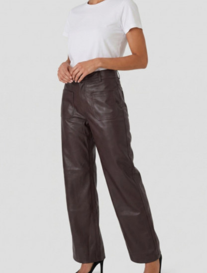 Pantalon large en similicuir femme