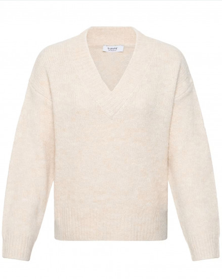 Pull col v beige femme