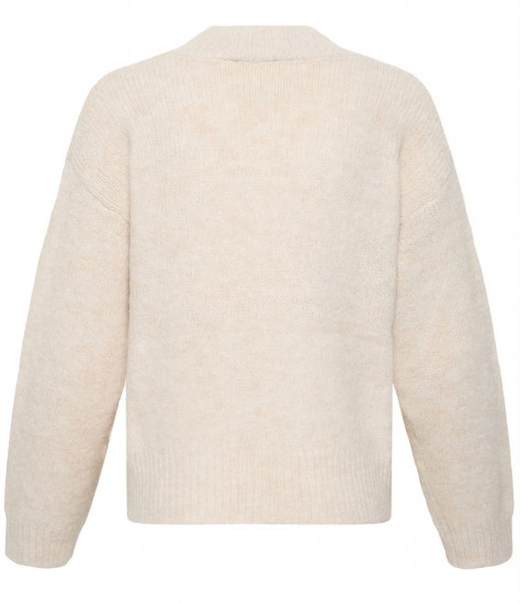 Pull col v beige femme
