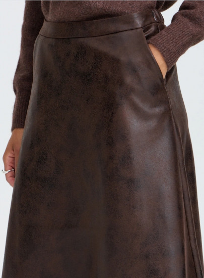 Jupe en simili cuir chocolat femme