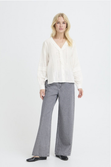 Chemisier à broderie blanc femme