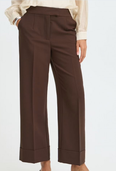 Pantalon jambes larges chocolat femme