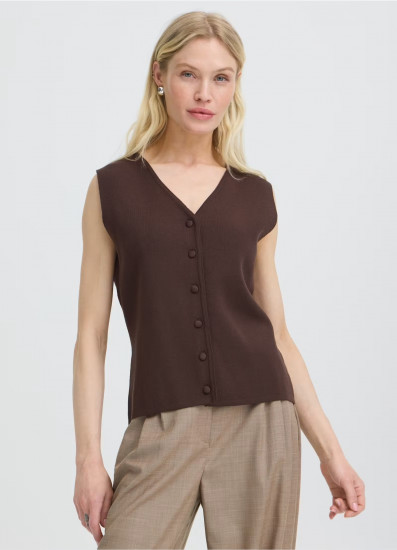 Gilet en maille chocolat femme