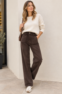 Pantalon en velours chocolat femme