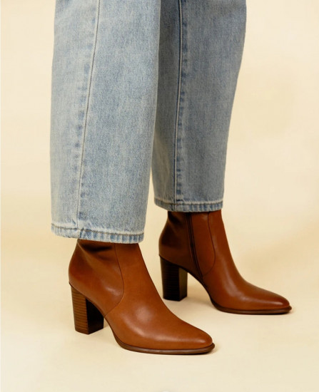 Bottines talon cognac femme