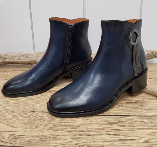 Bottines marine en cuir femme