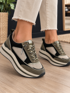 Basket compensé kaki femme