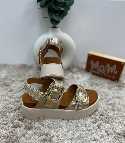 Nu-pieds dorés plateforme femme