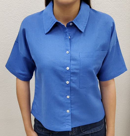 Chemise courte bleue femme