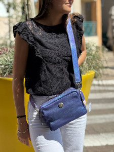 Sac cuir bandoulière irisé bleu