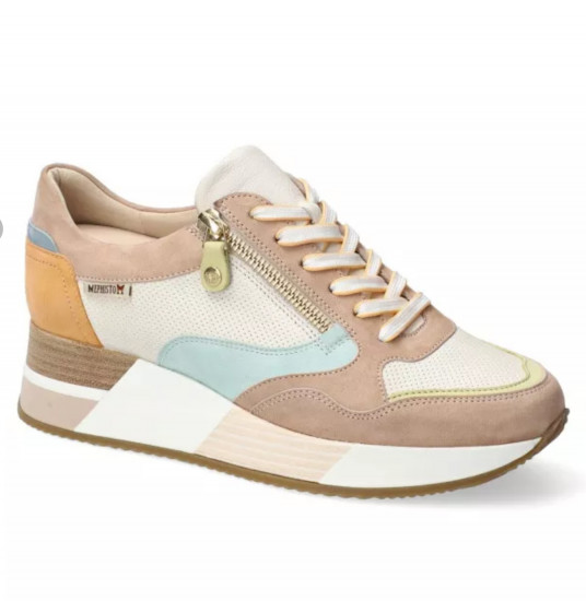 Sneaker cuir beige lacets femme