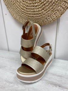 Sandale compensée dorée femme