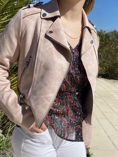 Veste perfecto rose poudré femme