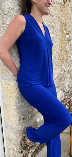 Pantalon fluide bleu indigo femme