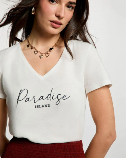 T-shirt col v blanc femme