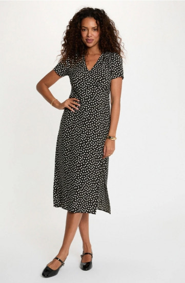 Robe mi-longue col v noir femme