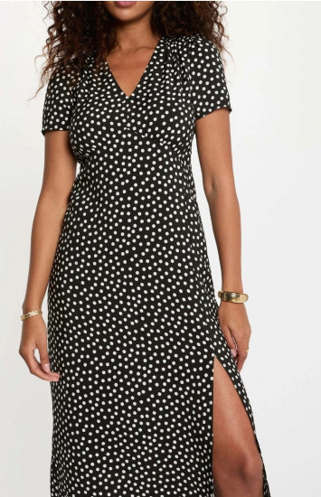 Robe mi-longue col v noir femme