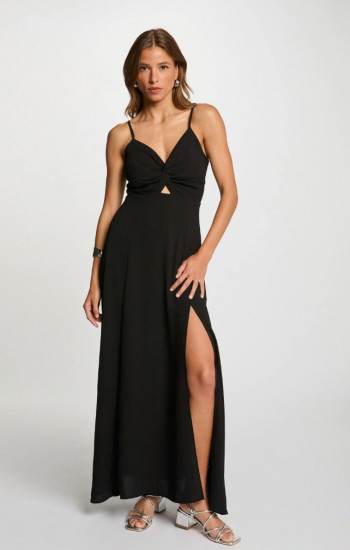 Robe longue fendue noir femme