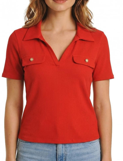 Tee-shirt polo rouge femme