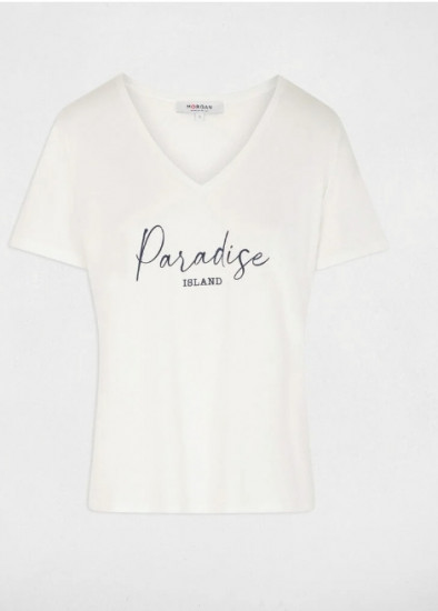 T-shirt col v blanc femme