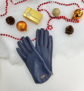 Gants bleu bi-matières femme