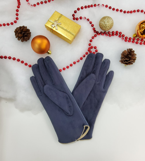 Gants bleu bi-matières femme