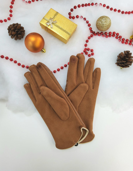 Gants camel bi-matières femme