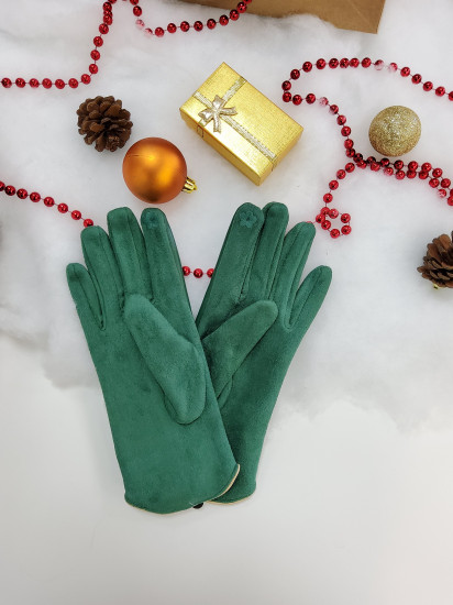 Gants vert bi-matières femme