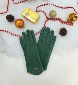 Gants vert bi-matières femme
