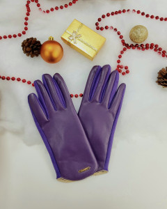 Gants violet bi-matières femme