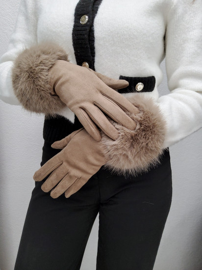 Gants taupe à fourrure femme