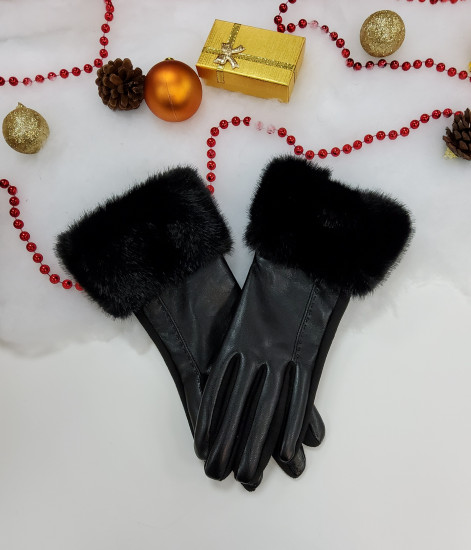 Gants noir à fourrure femme