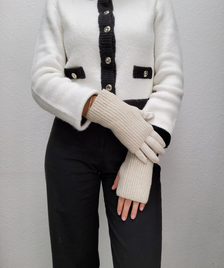 Gants mitaines écru femme