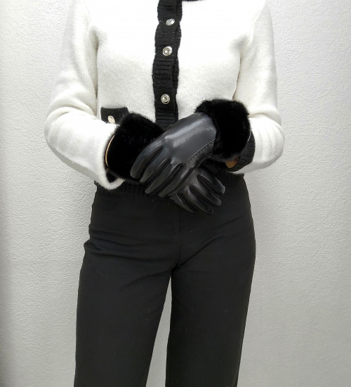 Gants noir à fourrure femme