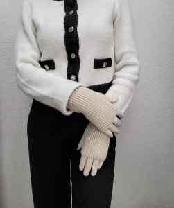 Gants mitaines écru femme