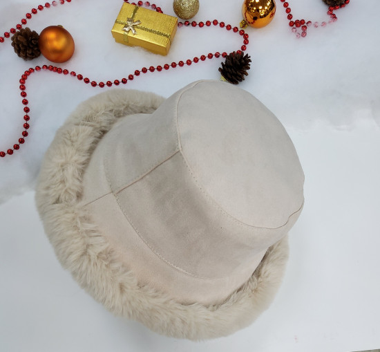 Chapeau fourrure beige femme