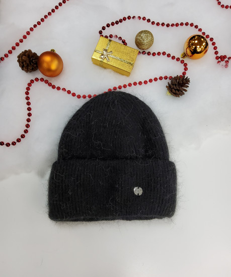 Bonnet angora noir femme