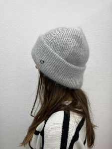 Bonnet angora gris femme