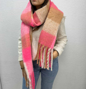 Echarpe carreaux rose femme