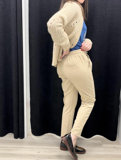 Pantalon sport chic beige femme