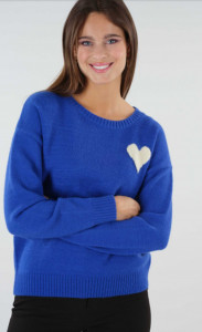 Pull bleu coeur femme