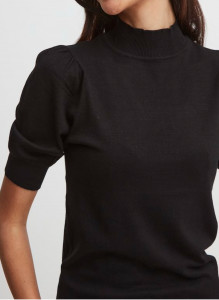 Pull maille noir col cheminée femme