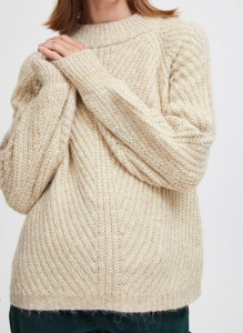Pull laine tricoté beige femme