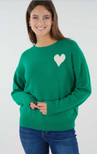 Pull vert coeur femme