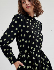 Robe midi chemisier à pois femme