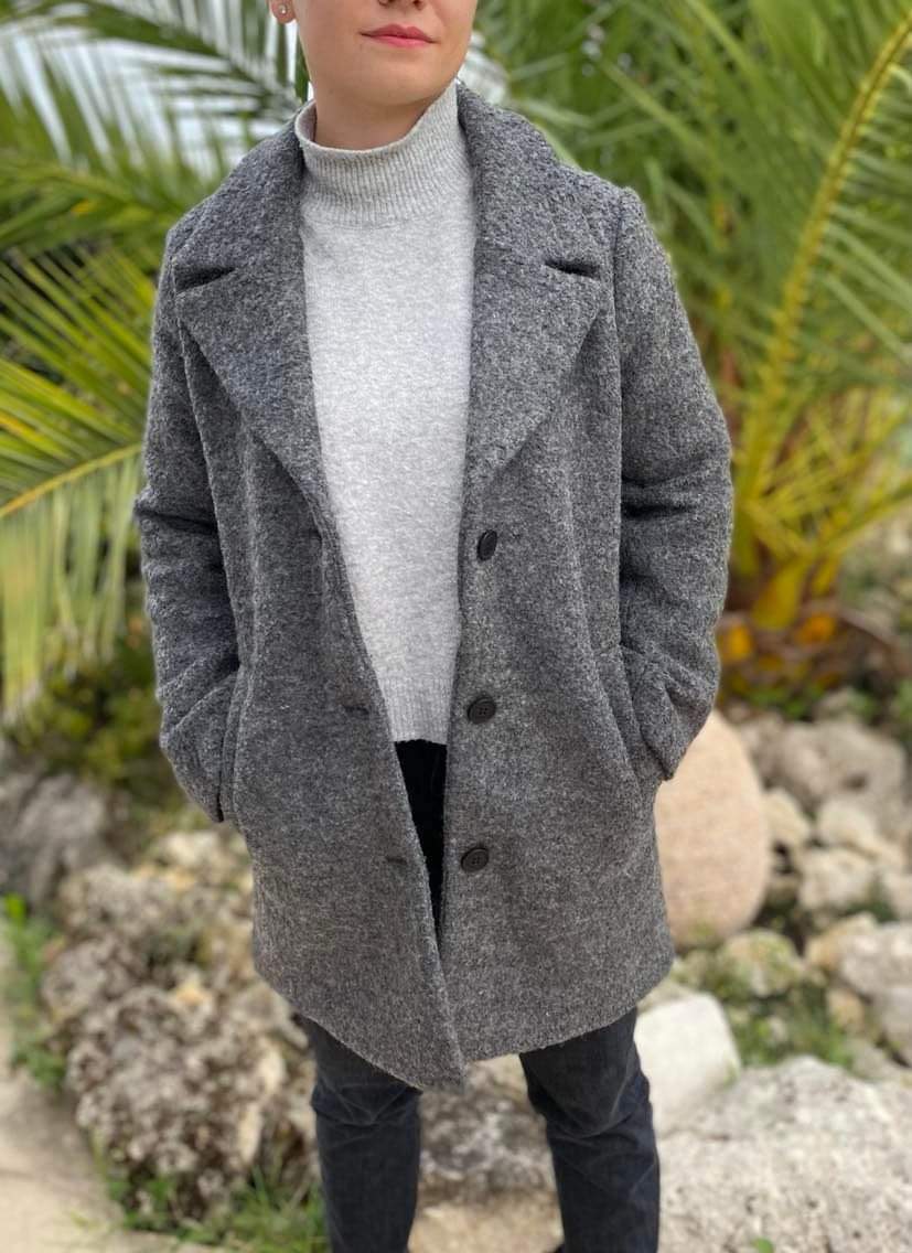 manteau droit gris femme
