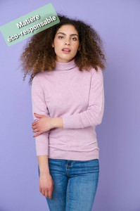 Pull léger mauve col roulé femme
