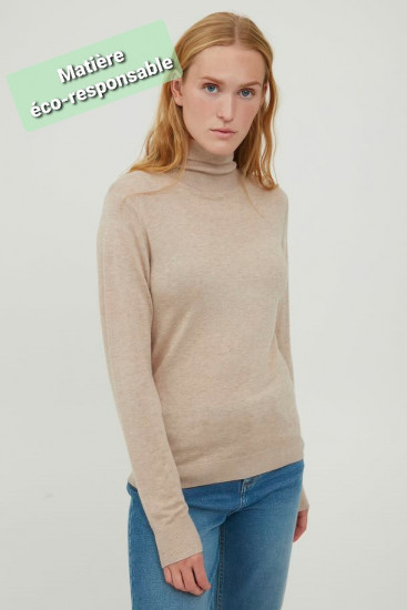 Pull léger beige col roulé femme