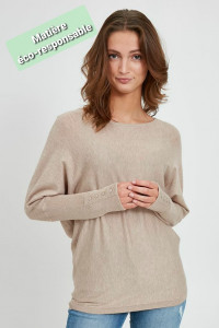 Pull léger maille beige femme