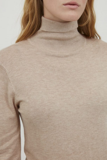 Pull léger beige col roulé femme